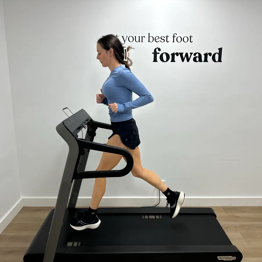 Forward Health physiotherapist Joe at the running assessment treadmill